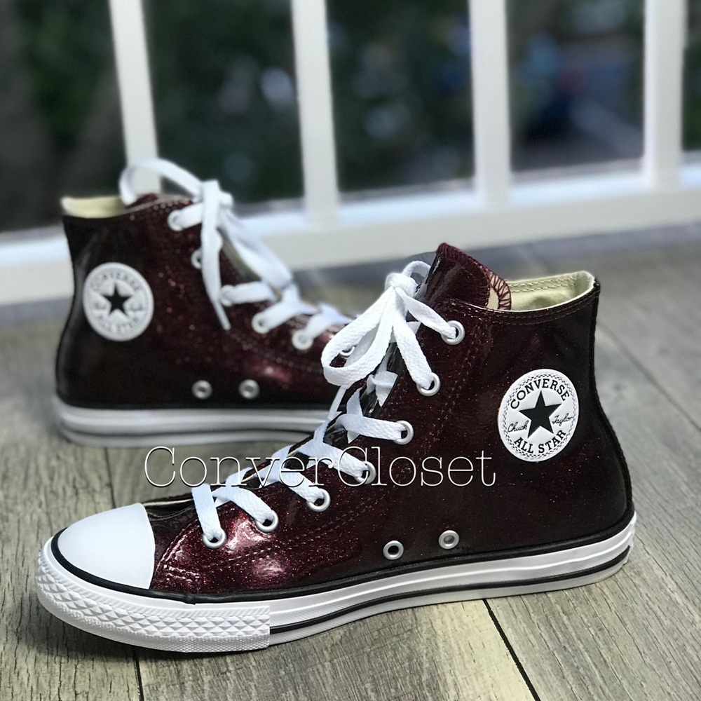 NWT Converse Ctas HI Dark Burgundy Glitter J/WMNS - Picture 3 of 7